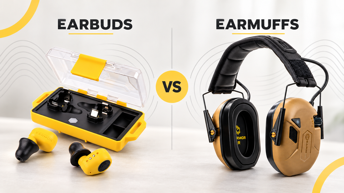 Shooting earbuds compared with shooting earmuffs