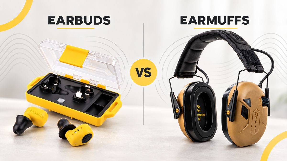 Shooting earbuds compared with shooting earmuffs