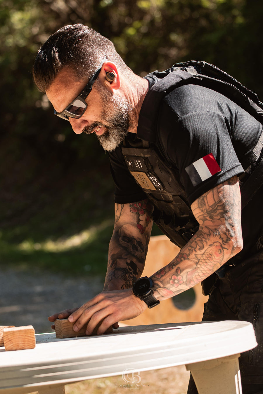 Sponsored athlete wearing EARMOR hearing protection