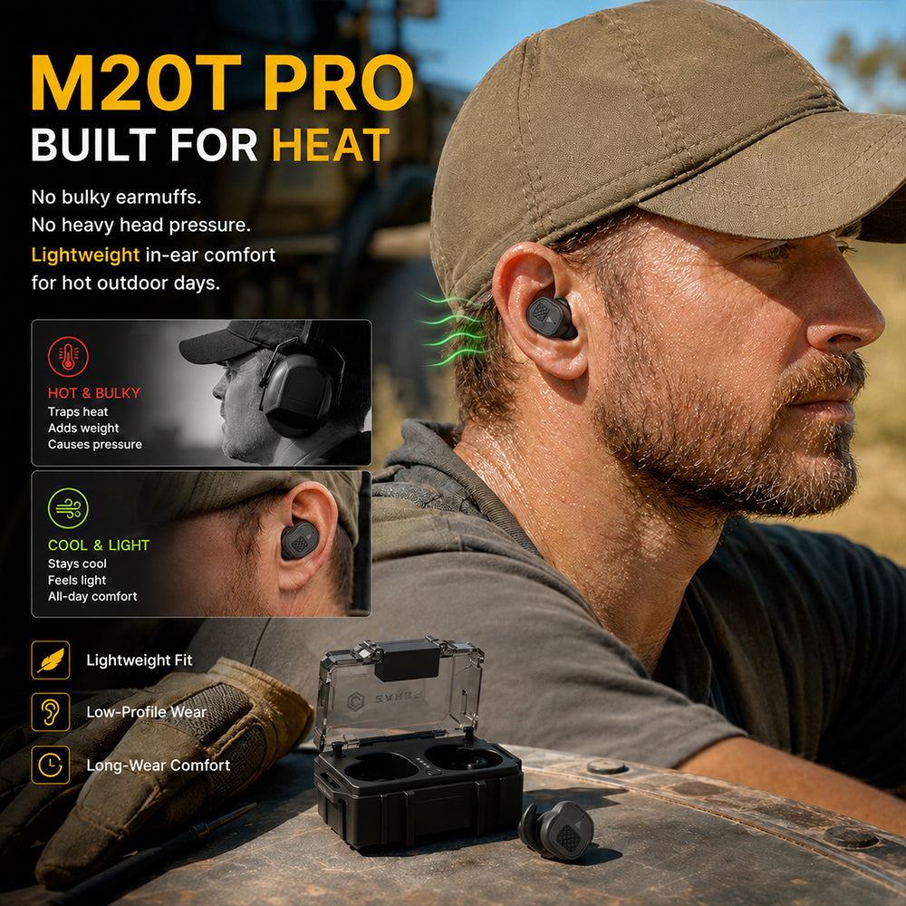 A man wearing a M20T PRO wireless earbuds. 