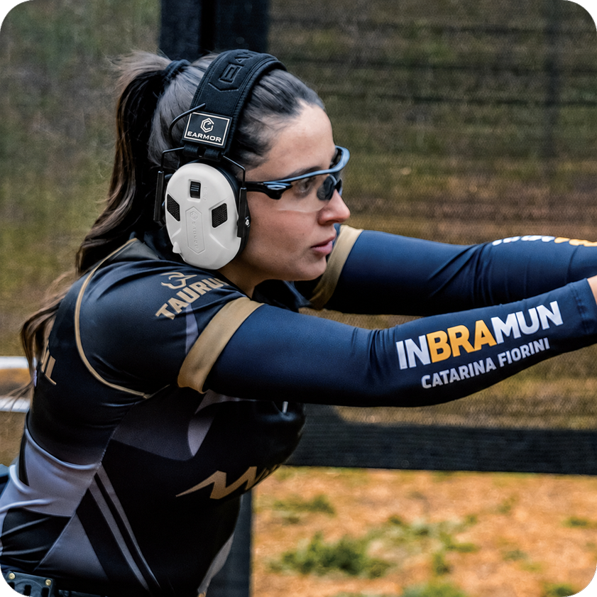 Shooter wearing EARMOR M20T PRO at the range