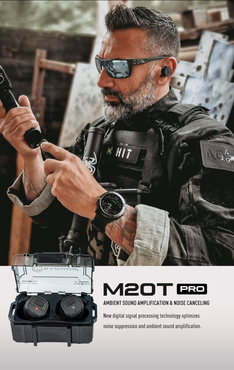 EARMOR M20T PRO Electronic Earplugs - Professional Hearing Protection for Tactical Shooting