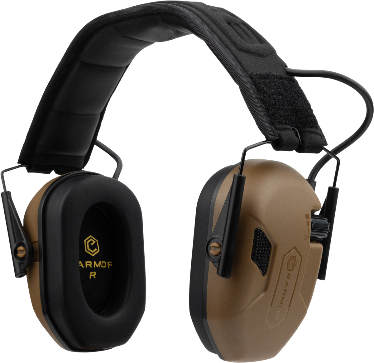 EARMOR M300A electronic hearing protection earmuffs in Coyote Brown.