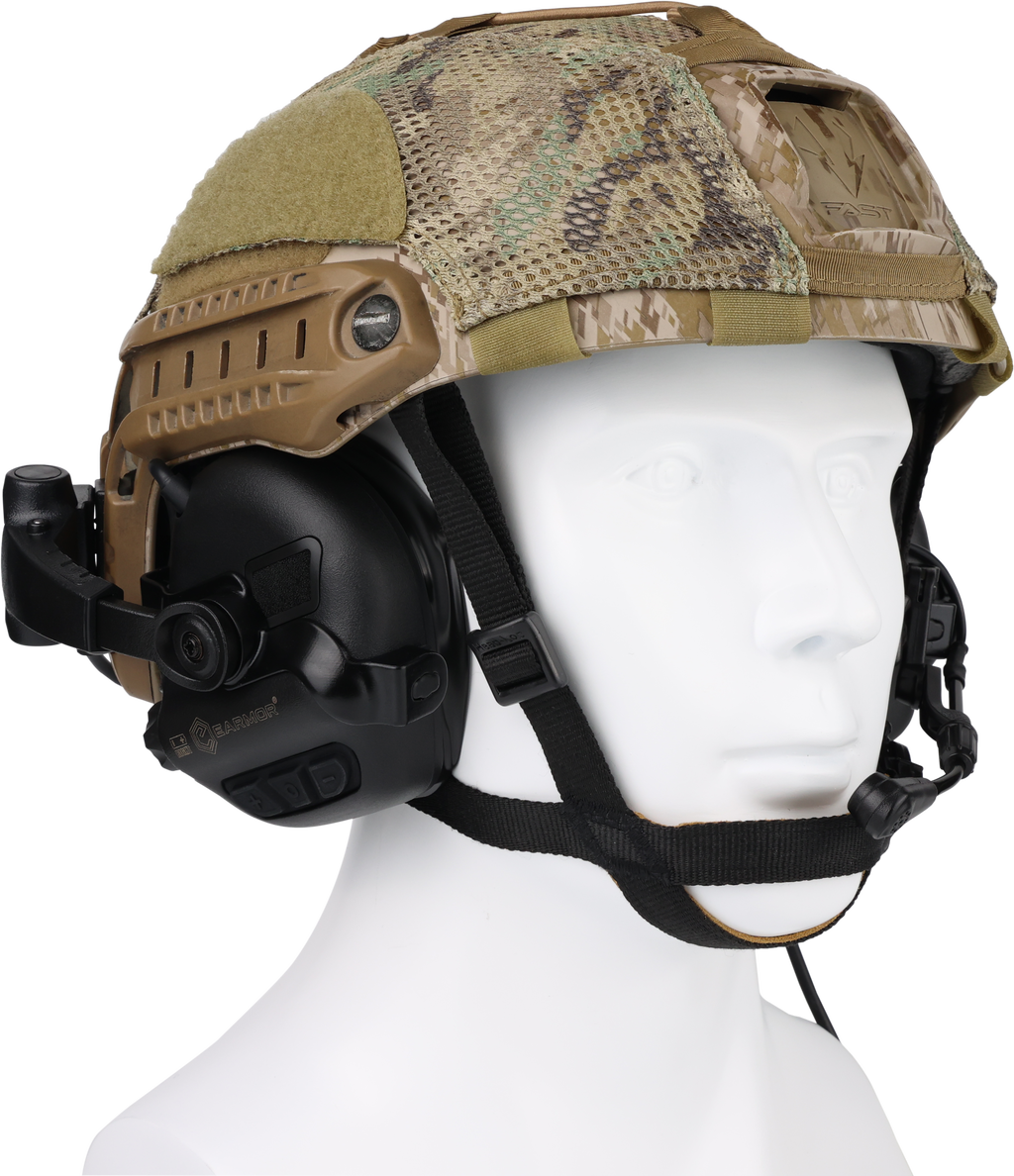 EARMOR EARMOR M32X PLUS Tactical Headset Shooting Ear Protection with MIC, Nato TP120 & U-174 Connector and ARC Rail Helmet Adapters - Professional Tactical Hearing Protection and Communication Gear