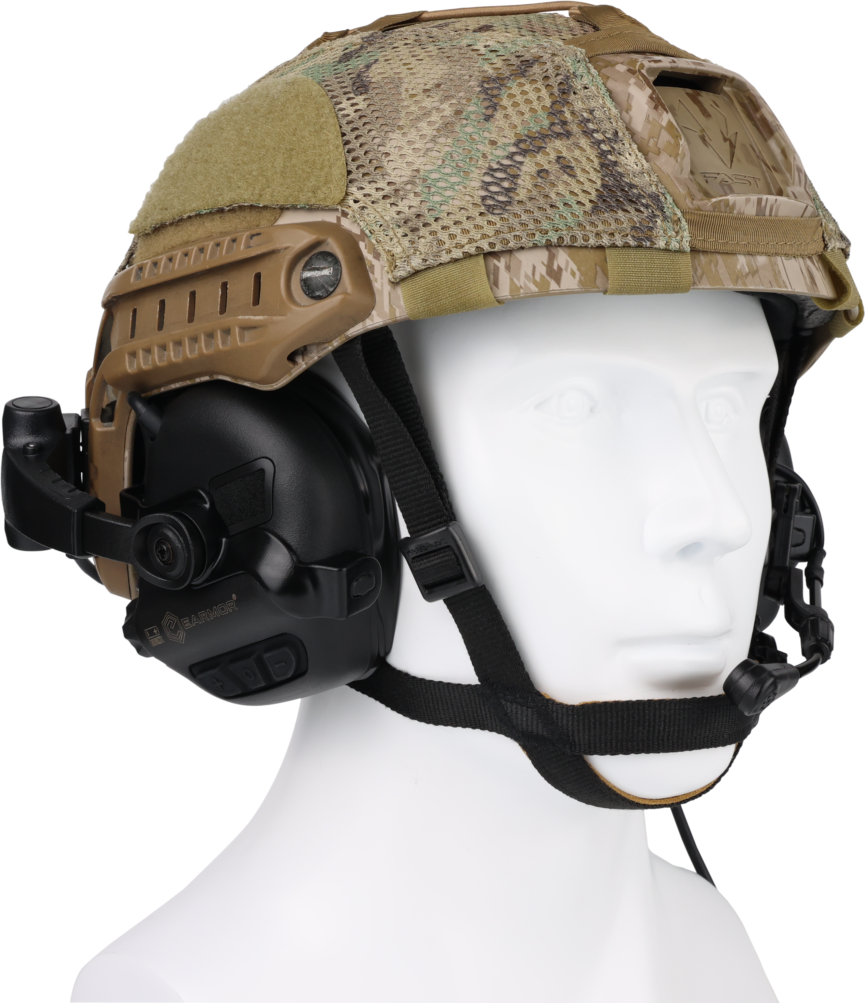 EARMOR EARMOR M32X PLUS Tactical Headset Shooting Ear Protection with MIC, Nato TP120 & U-174 Connector and ARC Rail Helmet Adapters - Professional Tactical Hearing Protection and Communication Gear